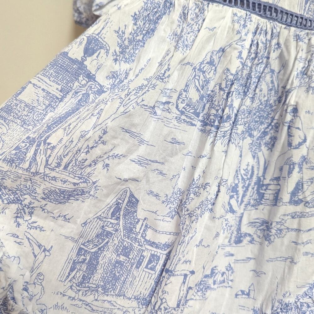 Asos Design Dress 2 Toile De Jouy Blue Ruffle Mini Womens - Picture 4 of 10